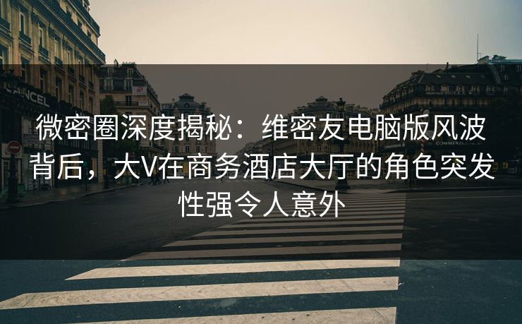 微密圈深度揭秘：维密友电脑版风波背后，大V在商务酒店大厅的角色突发性强令人意外