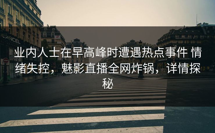 业内人士在早高峰时遭遇热点事件 情绪失控，魅影直播全网炸锅，详情探秘