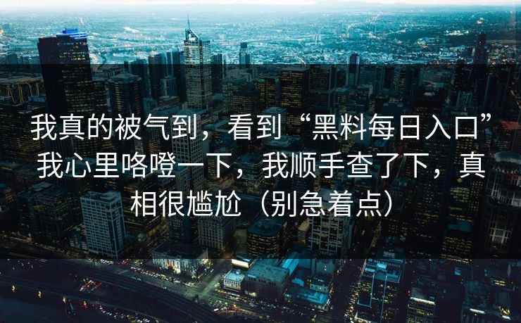 我真的被气到，看到“黑料每日入口”我心里咯噔一下，我顺手查了下，真相很尴尬（别急着点）