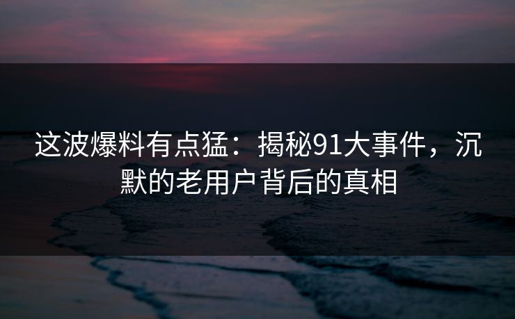 这波爆料有点猛：揭秘91大事件，沉默的老用户背后的真相